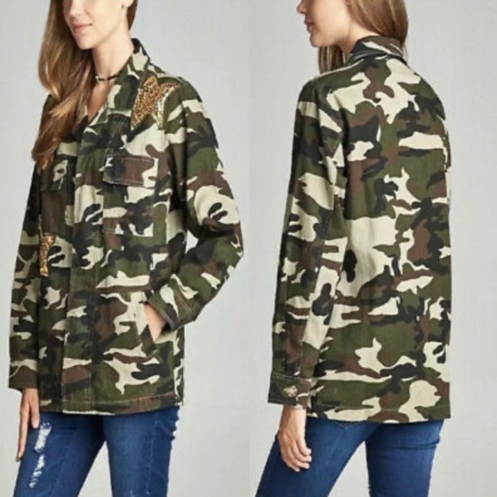 Ellison Glam Fighter Camouflage Jacket Gold Stars - Picture 7 of 7